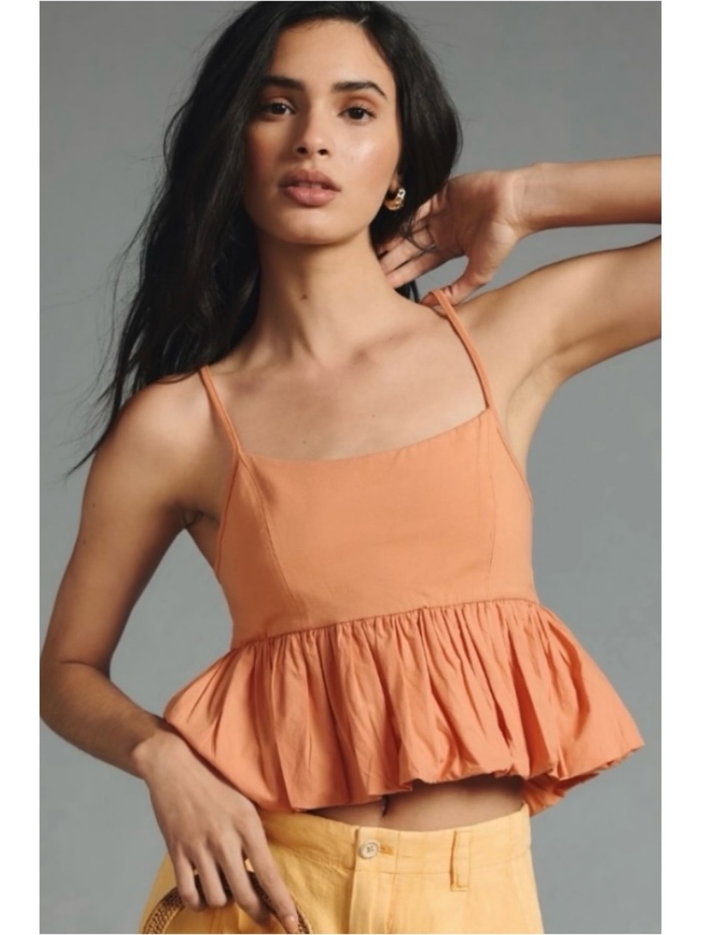 Anthropologie Ruffle Bubble-Hem Cropped Tank New Large